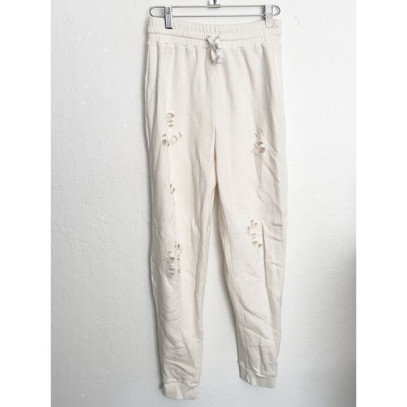 Spiritual Gangster Distressed Joggers Sweatpants Cream Ivory XS Lounge Casual - Picture 1 of 8